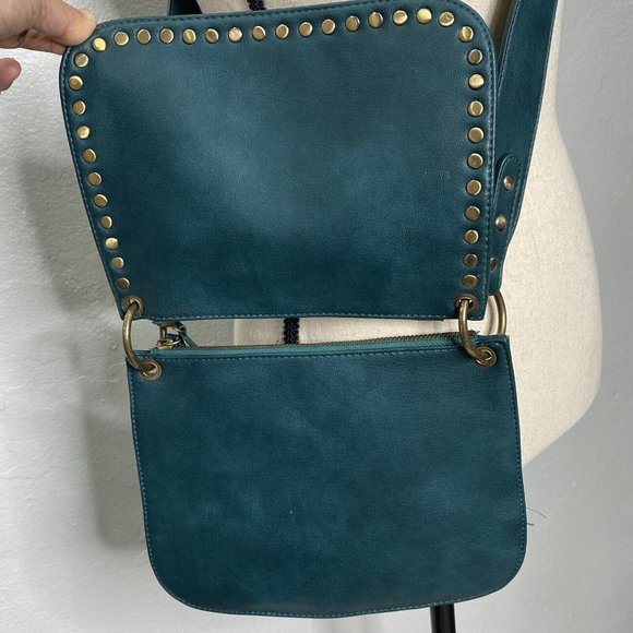 Anthropologie Teal Green Crossbody Bag With Gold Studs - Picture 3 of 14